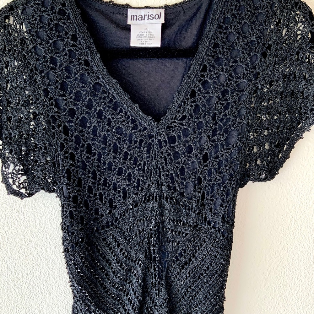 Y2K! Marisol Beaded Dress Black Lace Crochet Size Medium